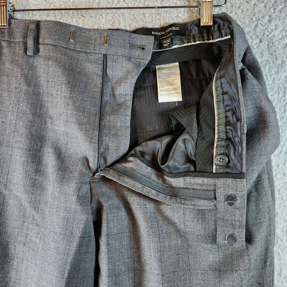 Banana Republic Dress Pants Men's 34x32 Gray Standard Fit Stretch Straight Leg